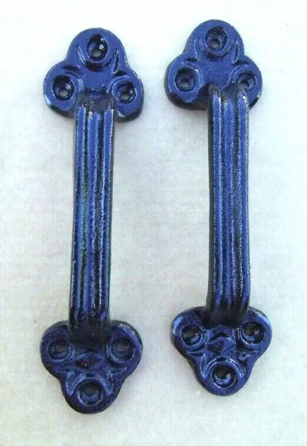 Set of 2 Large Cast Iron Barn Door Gate Pull Handle Black Finish
