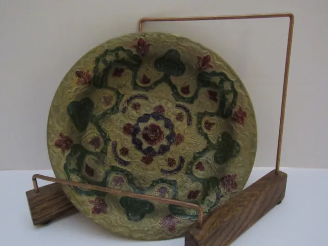 Vintage Brass Enameled Hand Painted Bowl Floral/Clover Design Made in India