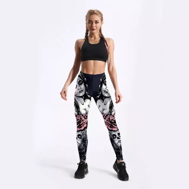 Leggings Donna Ragazze Pantaloni Sport Yoga Digitale Stampato in 3D Rosa Gotica Ragazza 2
