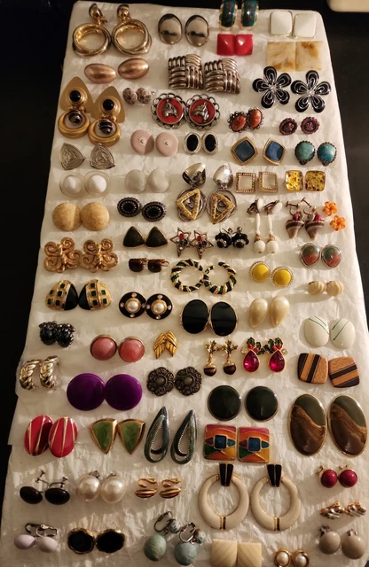 Vintage High End Runway Earrings Lot Monet Avon Hong Kong 70 PAIRS Clip On READ