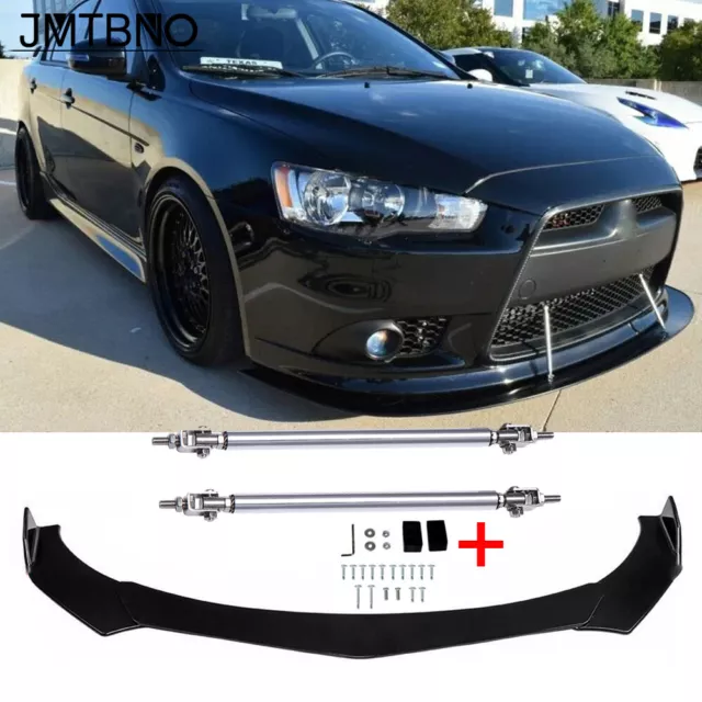 Front Bumper Lip Splitter Spoiler + Strut Rods For 2008-2015 Mitsubishi Lancer