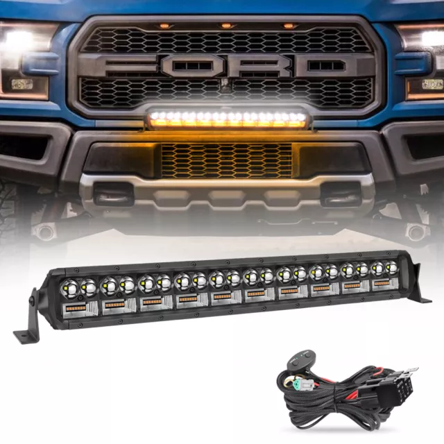 20 Inch LED Work Light Bar White + Amber Dual Row Combo Offroad w/Wiring Harness