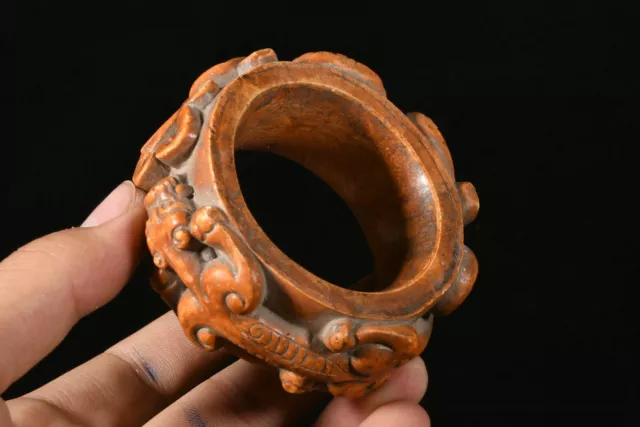 7CM Chinese Liangzhu Culture Old Jade Carve People Dragon Pixiu Bracelet Bangle