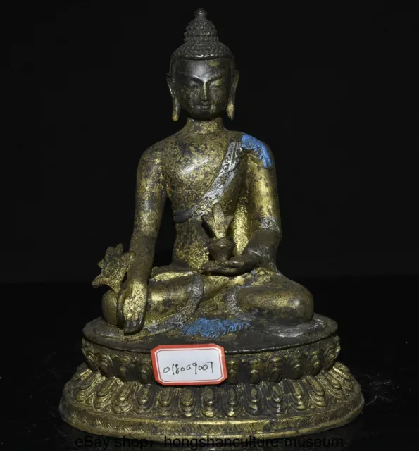 9.2 " Old Chinese Bronze Gilt Buddhism Shakyamuni Amitabha Buddha Statue