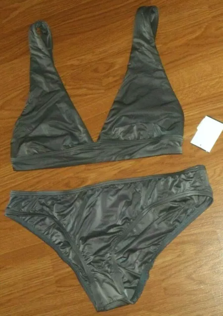 *Lux By Lisa Vogel Swimsuit Bikini Size M Gray Wide Strap Halter Hipster Nwt