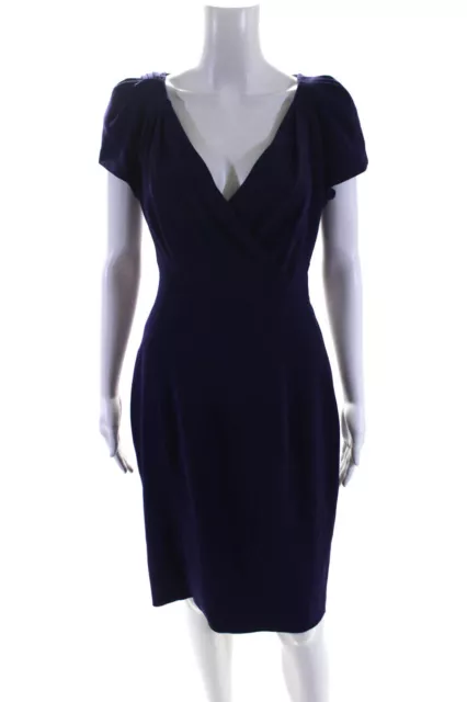 Karen Millen Womens Side Zip Short Sleeve V Neck Sheath Dress Purple Size 8