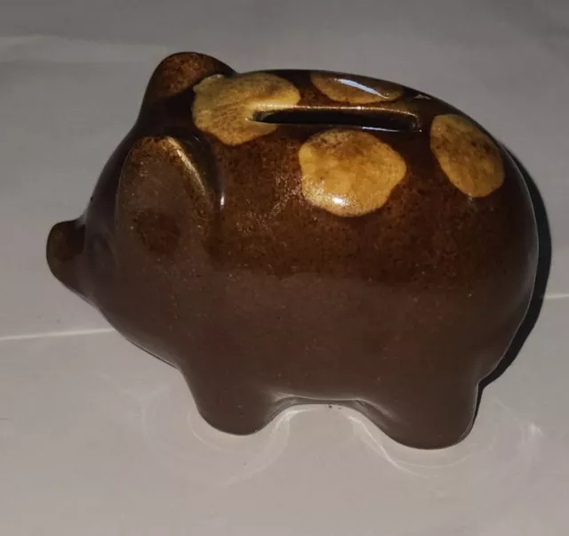 Bennington Pottery Mini Ceramic Piggy Bank 3" Tall USA Brown / Tan Glazed Pig