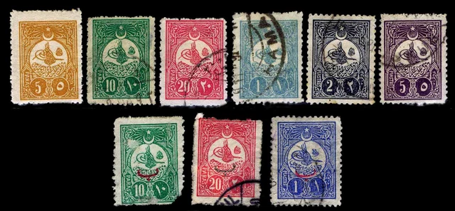 1908 TURKEY #132-34, 135a, 136, 138 & 142-44 MOST USED - F/VF+ - $18.05 (E#2128)