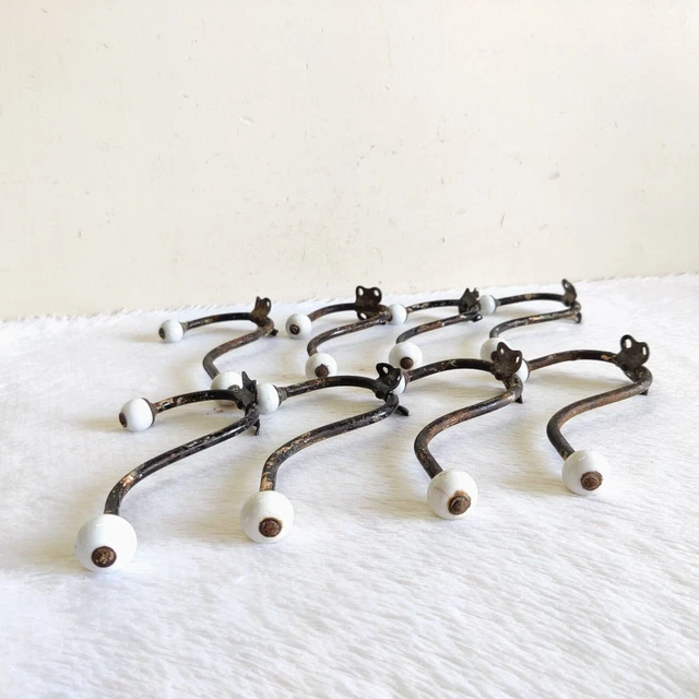 1920s Vintage Victorian Ceramic Knob Ornate Iron Wall Hanger Decorative 8Pcs I86 2
