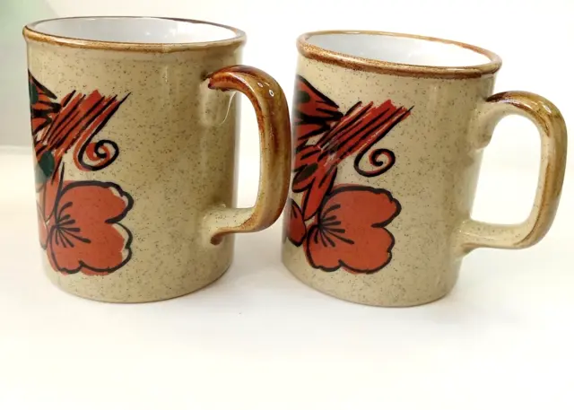 2 Vintage Mugs Speckled Stoneware Cups 1970s Brown Orange Otagiri