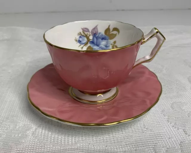 Aynsley Pink Cabbage Rose Gold Trim Tea Cup & Saucer Set Bone China England Rare