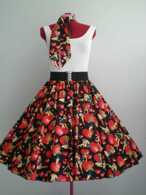 ROCK N ROLL/ROCKABILLY "Pin-Up Ladies" SKIRT & SCARF S-M Black/Red