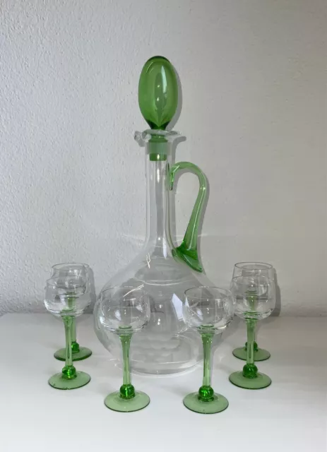 7-teiliges Likörset aus Glas, Traubenmotiv geschliffen, Handmade, Top Zustand