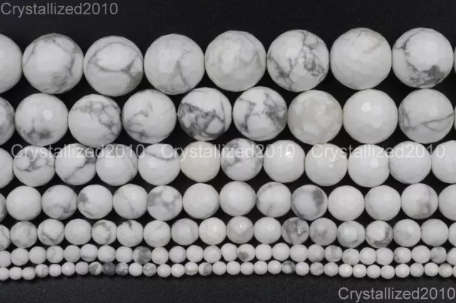 Natural White Turquoise Gemstone Faceted Round Beads 4mm 6mm 8mm 10mm 12mm 15"