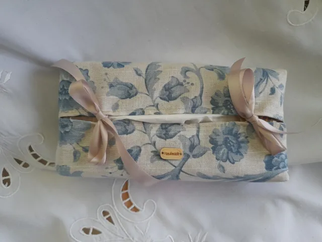 Handmade Oblong Fabric Tissue Box Cover - Lovely Floral Linen Fabric