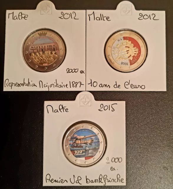 Pièces 2 Euro Commémorative COULEUR : Malte 2012 ( X2 ) - 2015.