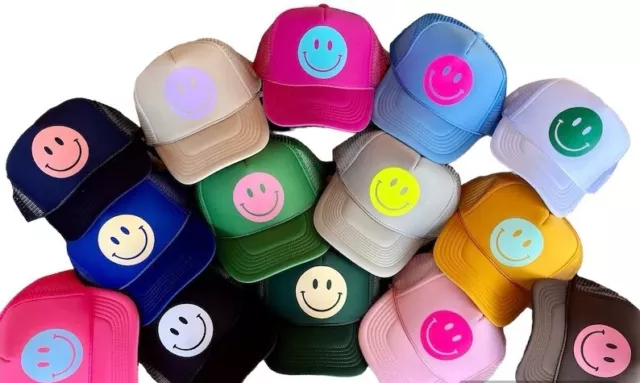 Smiley Face Mesh Cap Hat Adjustable Snapback Trucker Happy Baseball Outdoor