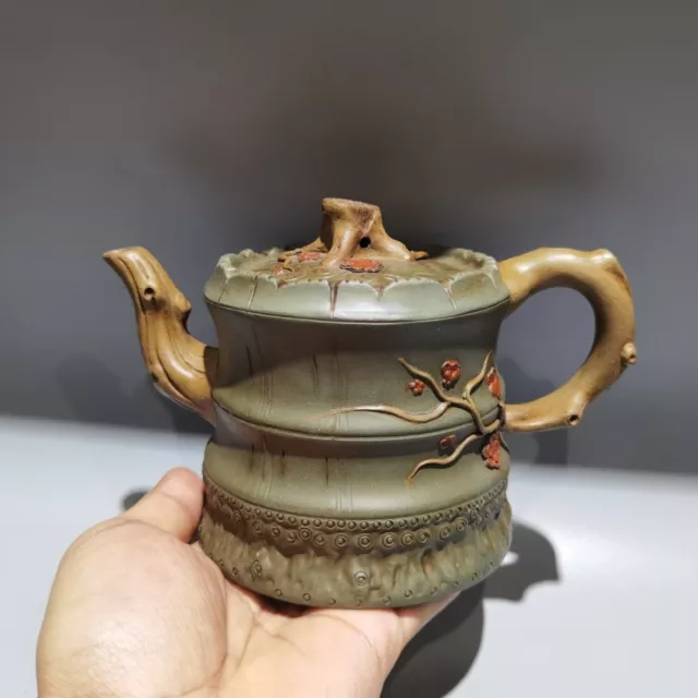 Chinese Yixing Zisha Clay Teapot  Plum Blossom Tree Stake Pot  Wang Yinxian 420m