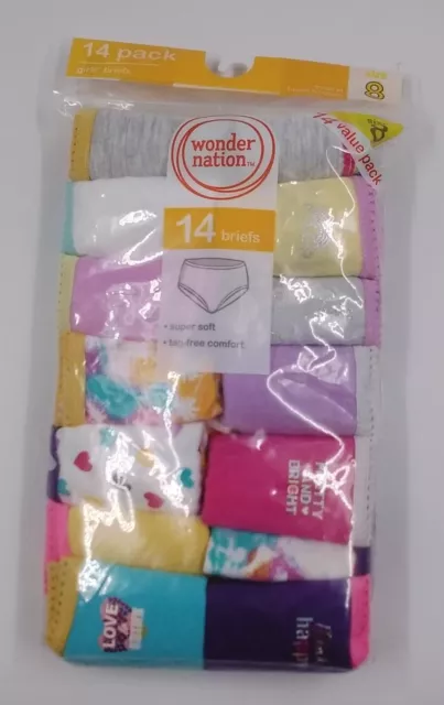 Pack of 14 WONDER NATION Girls size 8 Multi-Color Cotton Briefs Underwear  NEW