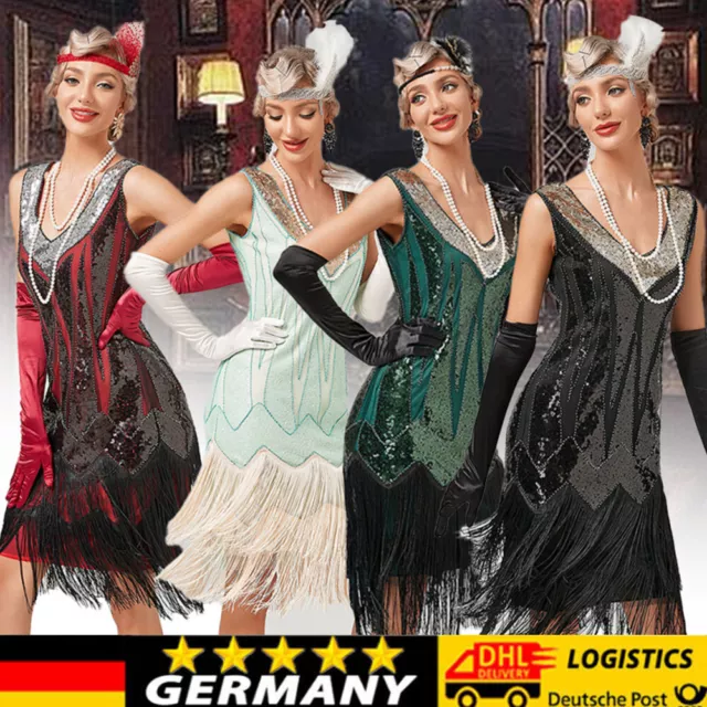 Damen 1920 20er / 30er Jahre Gatsby Kostüm Kleid Flapper Fransen Party kleid DE