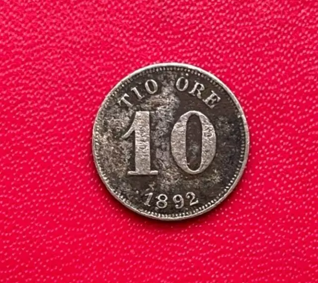 Belle monnaie en argent de Suède de 10 Ore, 1892. Etat TB/TTB