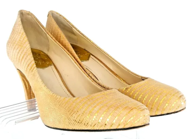 Vince Camuto Kadri Pump Women's Size 7 M Gold Snake Print Slip On High Heel Shoe