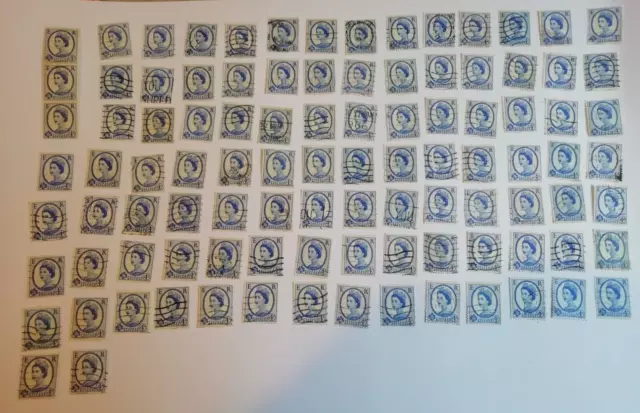 (2) 100 British definitive stamps Queen Elizabeth pre-decimal 4d blue