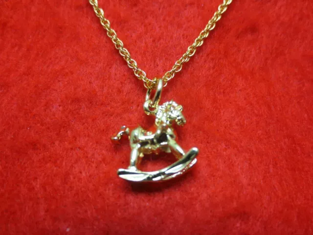 14 Kt Gold Plated Cute Rocking Horse Toy Pendant With A 20" Rope Chain -2562