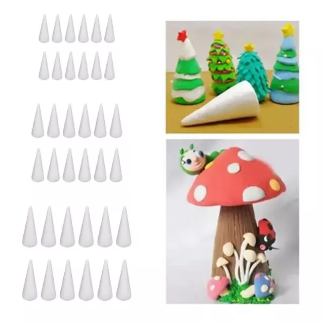 12x Craft Foam Cones White Styrofoam Cones Cake Toppers Holiday Christmas Tree