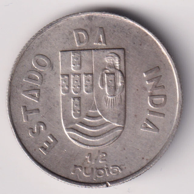 Portuguese India Goa 1936 1/2 Rupia Rare Silver Coin