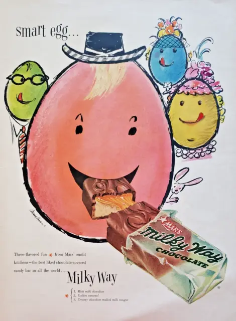 1954 Mars Milky Way Chocolate Smart Egg 3 Flavored Fun Print Ad