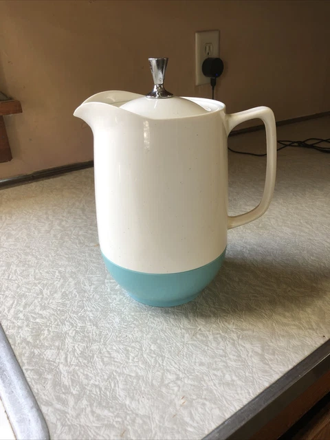 VTG Mid Century Pitcher Vacron Vacuum Server Bopp-Decker White Teal Blue w Lid VTG Mid Century Pitcher Vacron Vacuum Server Bopp-Decker White Teal Blue w Lid