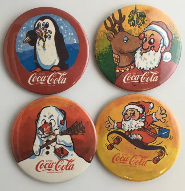Vintage 80's 90's Coca Cola (Coke) Christmas Pin Badges Bundle 4 total VGC RARE