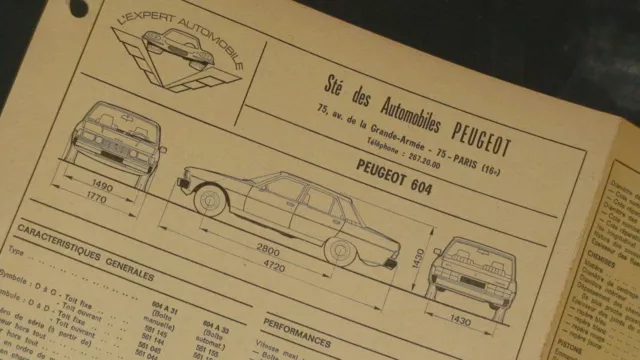 NEW !! Fiche Technique Expert Automobile : Sté PEUGEOT : Peugeot 604 ( Berline )