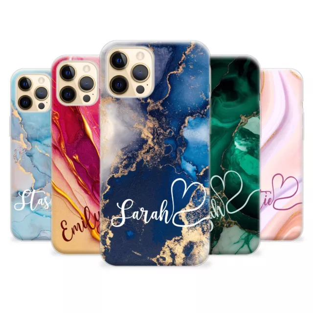 Personalised Phone Case Marble Name Slim Silicone Cover for iPhone 15 12 Pro 14