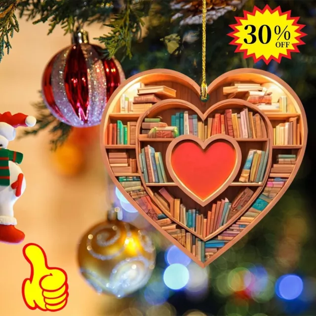 1x Christmas Tree Decoration Book Lover Heart-Shaped Bookshelf Pendant-Ornaments