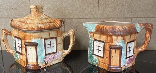 Vintage KEELE STREET POTTERY Cottage House Creamer& Sugar Made in England