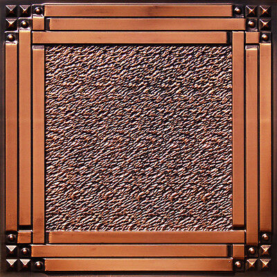 PVC Faux Tin Ceiling Tiles Glue Up Drop In 24 x 24 D209 Antique Copper Pack/6