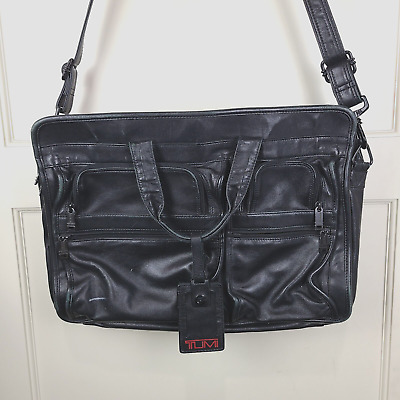 Preowned TUMI Alpha Black Napa Leather 17” Messenger Laptop Briefcase Bag