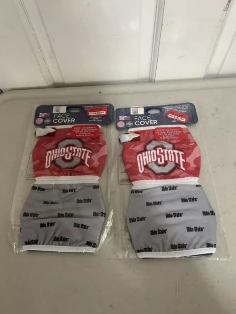 OHIO STATE BUCKEYES FOCO 2 PIECE FACE MASK COVERINGS, Red Grey, 2 Pack, New #12
