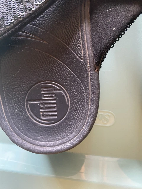 FitFlop Electra Toe Post Thong Sandals Black Sequin Slip On Womens Size 8 shoes 3