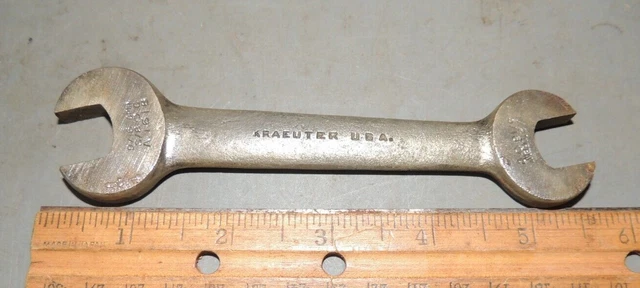 Vtg A1618 Kraeuter Usa Wrench, Stamped 1/2 Open X 9/16 Open & 3/8 X 5/16 Hex Cap