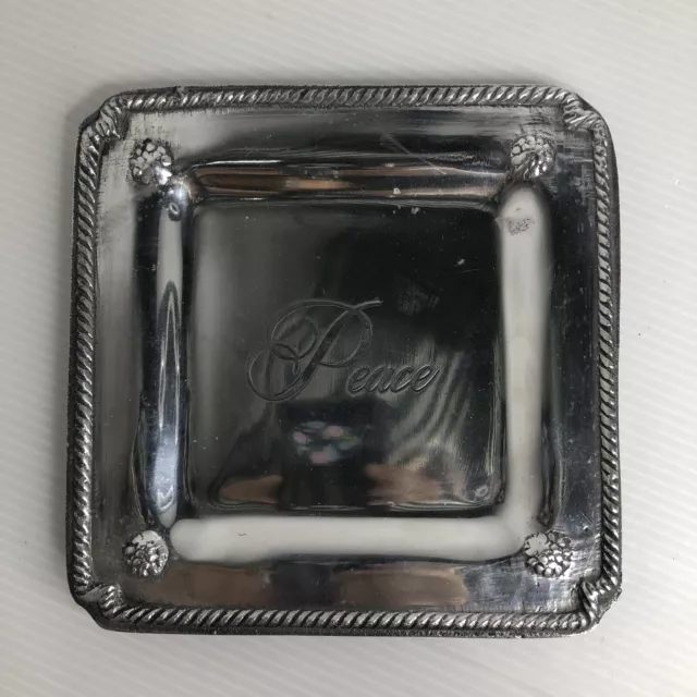 Peace 7.5" square Pewter serving Plate Christmas Cheese Decorative