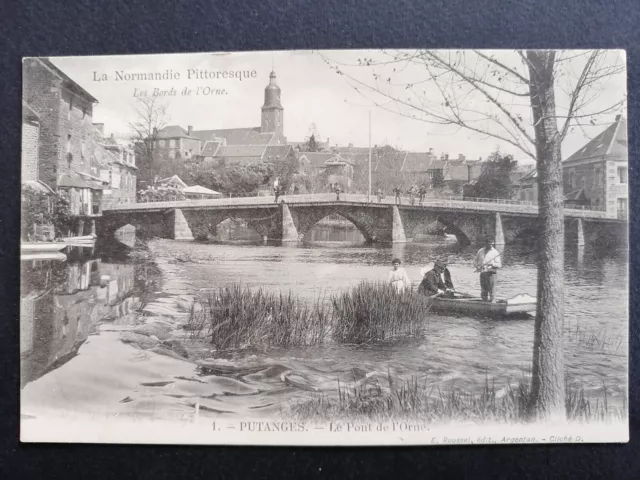 cpa 61 - PUTANGES Le PONT de l'ORNE Barque Pêcheur Fischer