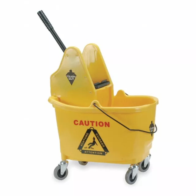 Tough Guy Mop Bucket and Wringer 8 3/4 Gallon Down Press Capacity Yellow 2PYH5