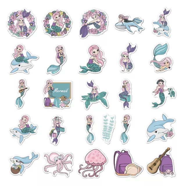 50Pcs Mermaid Ocean Animal Fish Graffiti Stickers For Notebook Motorcycle^