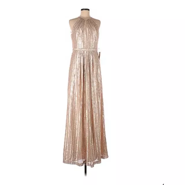 Adrianna Papell Womens Isabelle Sequin A Line Gown Pink Sleeveless Maxi 6 New