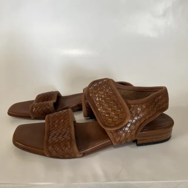 Sesto Meucci Gryta Sandals Woven Brown Leather Open Toe Sling Back Sz 7.5