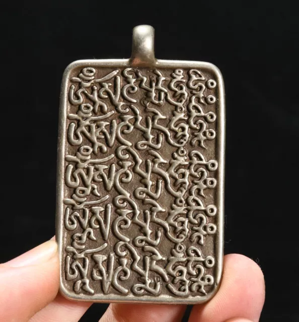 2.3'' Tibet Buddhism Old Silver Fengshui Inscription Words Amulet Pendant