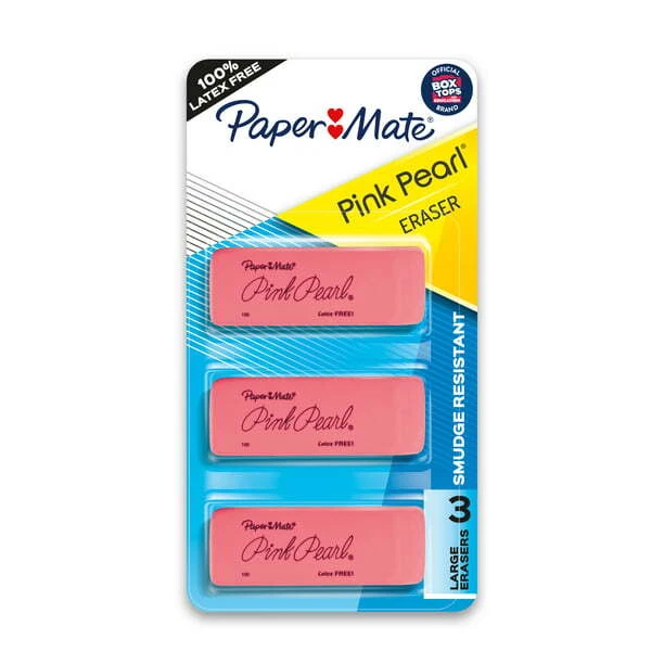 Paper Mate Pink Pearl Erasers, Large, 3 Count Fast Shipping